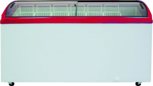 Ларь морозильный с гнутым стеклом CRYSPI ЛВН 600 Г (CF 600CQ) красный без корзин